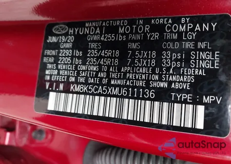 2021 Hyundai Kona Ultimate z USA, uszkodzony, nr VIN KM8K5CA5XMU611136